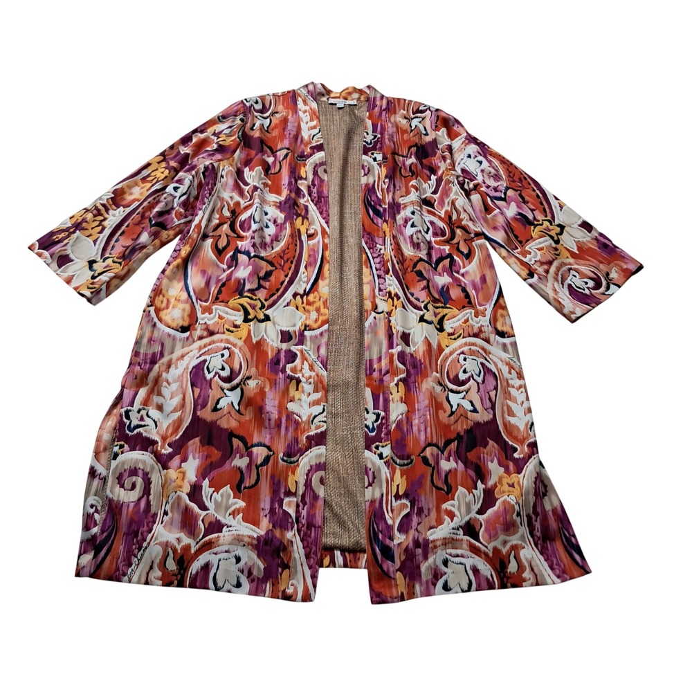 Chico's Duster Jacket Womens 2 Large Colorful Paisley Open 40th Anniversary Boho